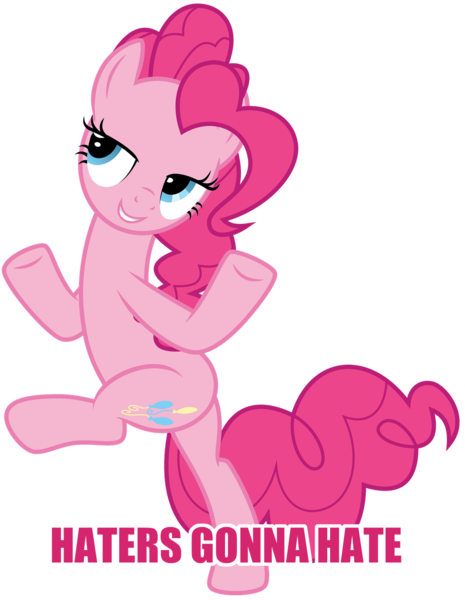 Size: 1054x1359 | Tagged: safe, artist:amarthgul, derpibooru import, edit, pinkie pie, pony, bipedal, haters gonna hate, image macro, meme, simple background, solo, transparent background