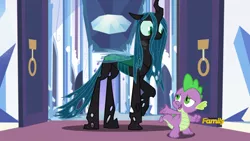Size: 948x533 | Tagged: alternate ending, alternate scenario, awkward, changeling, changeling queen, crystal empire, cute, cutealis, derpibooru import, discovery family logo, dork, dorkalis, dragon, duo, edit, edited screencap, fake screencap, female, folded wings, former queen chrysalis, good end, insecure, looking away, male, nervous, parody, queen chrysalis, raised hoof, redemption, reformed, safe, screencap, shy, smiling, spike, the times they are a changeling, throne room, vector, vector edit, what if