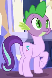 Size: 684x1026 | Tagged: a royal problem, body swap, butt, cropped, derpibooru import, dragon, edit, edited screencap, editor:kuco, fusion, head swap, plot, safe, screencap, spike, starlight glimmer, wat, what has science done