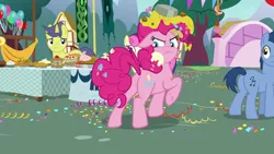 Size: 1920x1080 | Tagged: angry, betrayed, blues, bon bon, comet tail, confetti, derpibooru import, furious, messy, noteworthy, pinkie pie, plot, safe, screencap, secrets and pies, sweetie drops