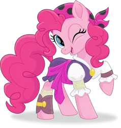 Size: 4350x4564 | Tagged: safe, artist:kitana762, derpibooru import, pinkie pie, earth pony, pony, my little pony: the movie, absurd resolution, clothes, female, gypsy pie, mare, one eye closed, pirate, pirate pinkie pie, raised hoof, simple background, smiling, solo, transparent background, vector, wink