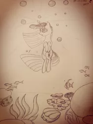 Size: 780x1040 | Tagged: artist:oldteaowl, derpibooru import, inktober, safe, solo, traditional art, twilight sparkle, underwater