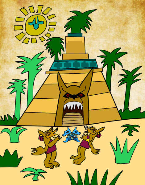 Size: 813x1037 | Tagged: artist:toon-n-crossover, aztec, aztecmastermind, codex, coyote, derpibooru import, safe, sapphire statue, temple, timochinti