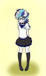 Size: 712x1175 | Tagged: anthro, anthro oc, artist:linedraweer, ask the royal couple, clothes, collar, commission, derpibooru import, female, glasses, horseshoes, oc, oc:melody, safe, schoolgirl, school uniform, solo, unguligrade anthro, unofficial characters only