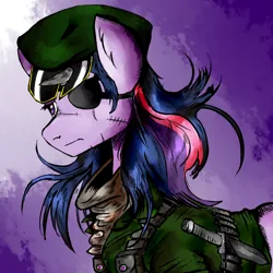 Size: 1000x1000 | Tagged: safe, artist:brother-lionheart, derpibooru import, twilight sparkle, twilight sparkle (alicorn), alicorn, pony, clothes, crossover, dagger, eyepatch, female, hat, mare, metal gear solid 5, solo, the phantom pain, venom snake, weapon