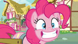 Size: 800x450 | Tagged: safe, derpibooru import, screencap, pinkie pie, secrets and pies, animated, crazy face, faic, floppy ears, gif, solo