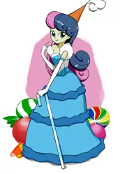 Size: 908x1319 | Tagged: safe, artist:twilite-sparkleplz, derpibooru import, bon bon, sweetie drops, equestria girls, adorabon, baroness von bon bon, clothes, cosplay, costume, crossover, cuphead, cute, dress, namesake, smiling, solo