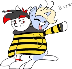 Size: 846x816 | Tagged: safe, artist:nootaz, derpibooru import, oc, oc:nootaz, oc:tiorafa, unofficial characters only, pony, pony town, animal costume, bee costume, clothes, costume, get along shirt, simple background, transparent background