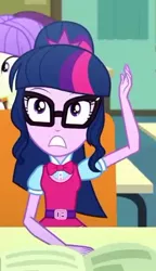 Size: 342x593 | Tagged: safe, derpibooru import, screencap, sci-twi, starlight, twilight sparkle, eqg summertime shorts, equestria girls, subs rock, background human, cropped, female, glasses, offscreen character