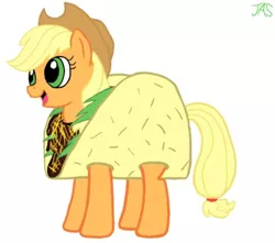 Size: 500x442 | Tagged: safe, artist:jas, derpibooru import, applejack, pony, clothes, costume, food, solo, taco