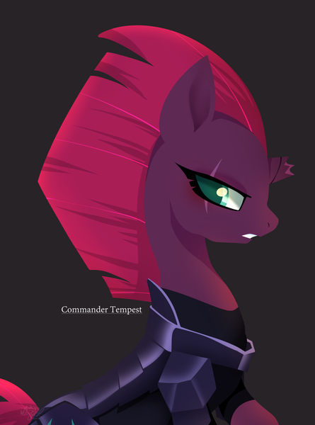 Size: 1000x1347 | Tagged: safe, artist:snow angel, derpibooru import, tempest shadow, pony, unicorn, my little pony: the movie, broken horn, female, looking at you, simple background, solo