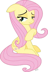 Size: 3951x5897 | Tagged: safe, artist:abadcookie, derpibooru import, fluttershy, pegasus, pony, absurd resolution, bored, female, lidded eyes, mare, raised hoof, simple background, sitting, solo, transparent background, vector
