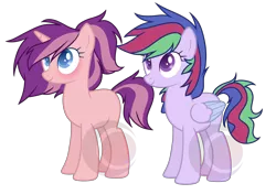 Size: 6592x4640 | Tagged: safe, artist:eclispeluna, derpibooru import, oc, unofficial characters only, pegasus, pony, unicorn, absurd resolution, female, half-siblings, magical lesbian spawn, mare, offspring, parent:pinkie pie, parent:rainbow dash, parent:starlight glimmer, parents:glimmerdash, parents:glimmerpie