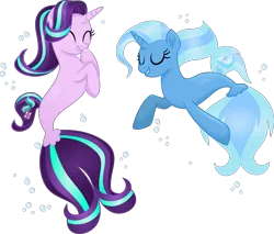 Size: 6000x5122 | Tagged: safe, artist:limedazzle, derpibooru import, starlight glimmer, trixie, pony, seapony (g4), my little pony: the movie, spoiler:my little pony the movie, absurd resolution, cute, diatrixes, duo, eyes closed, glimmerbetes, laughing, movie accurate, race swap, seaponified, seapony starlight glimmer, seapony trixie, simple background, smiling, species swap, transparent background, underwater