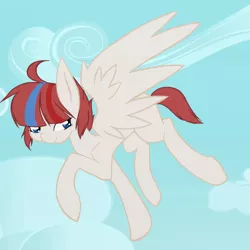 Size: 1024x1024 | Tagged: safe, artist:uniquecolorchaos, derpibooru import, oc, unofficial characters only, pegasus, pony, cloud, female, flying, looking offscreen, mare, sky, solo
