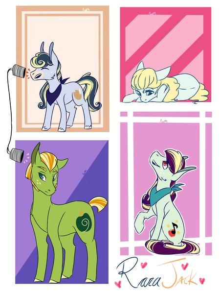 Size: 1536x2048 | Tagged: safe, artist:artfestation, derpibooru import, oc, oc:acapella apple, oc:allegra, oc:green crisp, oc:pristine melody, unofficial characters only, earth pony, pony, kindverse, magical lesbian spawn, offspring, parent:applejack, parent:coloratura, parents:rarajack