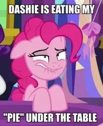 Size: 561x687 | Tagged: caption, derpibooru import, edit, edited screencap, faic, image macro, implied cunnilingus, implied lesbian, implied oral, implied pinkiedash, implied sex, implied shipping, innuendo, meme, out of context, pinkie pie, rainbow dash, screencap, suggestive