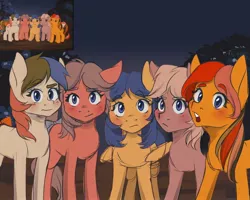 Size: 2500x2000 | Tagged: safe, artist:silbersternenlicht, derpibooru import, baby bouncy, baby lickety split, baby north star, baby quackers, baby tic tac toe, earth pony, pegasus, pony, the prince and the ponies, g1, g1 to g4, generation leap, night, redraw, scene interpretation