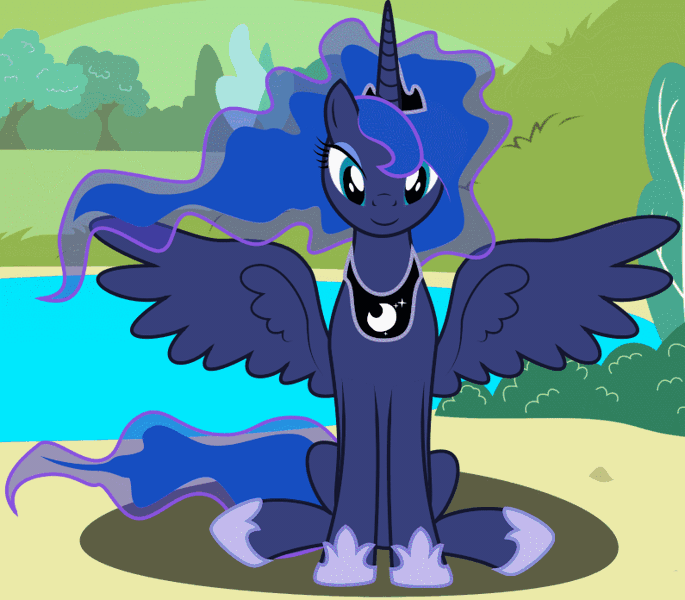 Size: 795x696 | Tagged: safe, artist:iknowpony, derpibooru import, princess luna, alicorn, pony, animated, boop, cursor, eyes closed, female, flash game, game, gif, hooves, horn, jewelry, mare, petting, regalia, simulator, sitting, smiling, solo, spread wings, tiara, tree, video game, wings