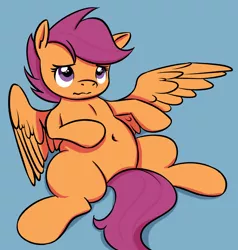 Size: 1280x1342 | Tagged: safe, artist:replacer808, derpibooru import, scootaloo, pegasus, pony, belly button, chubby, cute, cutealoo, fat, female, filly, on back, pudgy, scootalard, simple background, solo