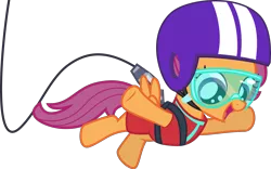 Size: 7224x4500 | Tagged: safe, artist:cantercoltz, derpibooru import, scootaloo, pony, on your marks, absurd resolution, bungee jumping, female, filly, helmet, simple background, smiling, solo, transparent background, vector