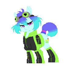 Size: 540x470 | Tagged: safe, artist:nemovonsilver, derpibooru import, oc, oc:raven mcchippy, unofficial characters only, earth pony, pony, animated, gif, goggles, pixel art, solo