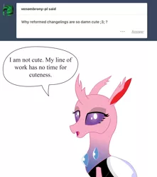 Size: 4500x5100 | Tagged: absurd resolution, artist:kirbymlp, ask, ask sunset gleam, changedling, changedling oc, changeling, changeling oc, cute, cuteling, derpibooru import, dialogue, i'm not cute, oc, oc:sunset gleam, safe, tumblr, tumblr blog, unofficial characters only, vector