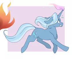 Size: 1024x843 | Tagged: safe, artist:uniquecolorchaos, derpibooru import, trixie, pony, fire, magic, running, solo