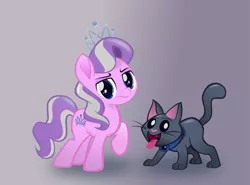 Size: 809x600 | Tagged: safe, artist:magerblutooth, derpibooru import, diamond tiara, oc, oc:dazzle, cat, pony, movie accurate