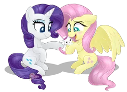 Size: 6337x4594 | Tagged: safe, artist:raspberrystudios, derpibooru import, angel bunny, fluttershy, rarity, pegasus, pony, unicorn, absurd resolution, cute, raribetes, shyabetes, simple background, smiling, transparent background