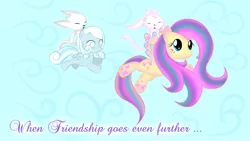 Size: 8000x4502 | Tagged: absurd resolution, artist:joy144sk, cloud, cloudy, crossover, derpibooru import, fluttershy, flying, oc, oc:ira, oc:snowdrop, ori and the blind forest, rainbow power, safe