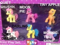 Size: 500x375 | Tagged: alternate mane six, applejack, bootleg, derpibooru import, fluttershy, lawyer-friendly names, pinkie pie, safe, toy, twilight sparkle