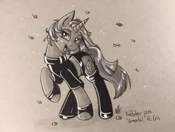 Size: 1280x960 | Tagged: safe, artist:sugaryviolet, derpibooru import, oc, oc:eris sky, unofficial characters only, pony, inktober, monochrome, solo, traditional art