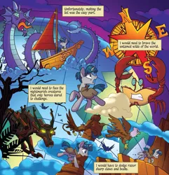 Size: 1155x1199 | Tagged: safe, artist:tonyfleecs, derpibooru import, idw, stygian, crab, giant crab, gryphon, sea serpent, timber wolf, legends of magic, shadow play, spoiler:comic, spoiler:comiclom7, boat, compass rose, journey