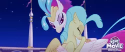 Size: 2048x858 | Tagged: classical hippogriff, derpibooru import, duo, female, hippogriff, hug, mother and daughter, my little pony: the movie, princess skystar, queen novo, safe, screencap, smiling, you are so grounded