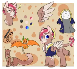 Size: 1024x920 | Tagged: safe, artist:cloureed, derpibooru import, oc, oc:ace, oc:cinnamon, oc:strawberry breeze, unofficial characters only, fruit bat, mink, pegasus, pony, clothes, reference sheet