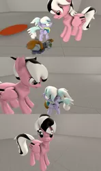 Size: 1920x3240 | Tagged: safe, artist:wiimeiser, derpibooru import, cloudchaser, oc, oc:littlepip, oc:sassy lost, pegasus, pony, unicorn, fallout equestria, fallout equestria: subterranean pacifism, fanfic, 3d, amazon, black and white mane, clothes, cowering, fanfic art, female, giant pony, heterochromia, hooves, horn, macro, mare, pipbuck, scared, shocked, size difference, source filmmaker, vault suit, wings, wip