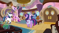 Size: 1920x1080 | Tagged: alicorn, derpibooru import, night light, once upon a zeppelin, piano, princess cadance, princess flurry heart, safe, screencap, shining armor, twilight sparkle, twilight sparkle (alicorn), twilight velvet