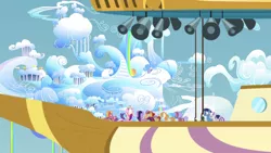Size: 1920x1080 | Tagged: agua fresca, alicorn, cloudsdale, derpibooru import, lily peel, night light, once upon a zeppelin, paddleball (character), princess cadance, raspberry sorbet, safe, screencap, twilight sparkle, twilight sparkle (alicorn), twilight velvet, zeppelin