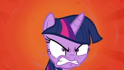 Size: 1920x1080 | Tagged: safe, derpibooru import, screencap, twilight sparkle, twilight sparkle (alicorn), alicorn, pony, once upon a zeppelin, angry, bust, faic, female, frown, furious, glare, gritted teeth, looking at you, mare, portrait, rage, solo, sunburst background