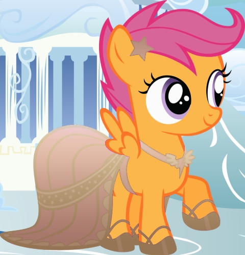 Size: 480x500 | Tagged: safe, artist:choedan-kal, derpibooru import, edit, scootaloo, pegasus, pony, fanfic, clothes, dress, fanfic art, female, filly, solo