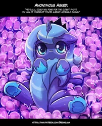 Size: 750x926 | Tagged: safe, artist:lumineko, derpibooru import, princess luna, alicorn, pony, biting, cute, female, filly, flower, hnnng, horseshoes, lumineko is trying to murder us, lunabetes, nom, s1 luna, solo, sweet dreams fuel, tail bite, weapons-grade cute, woona, younger