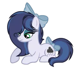 Size: 831x765 | Tagged: safe, artist:theapplebeauty, derpibooru import, oc, oc:dark cloud shadow pie, unofficial characters only, earth pony, pony, bow, female, hair bow, mare, offspring, parent:pinkie pie, parent:soarin', parents:soarinpie, prone, simple background, solo, tail bow, transparent background