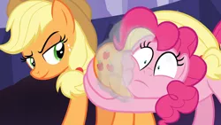 Size: 1920x1080 | Tagged: safe, derpibooru import, edit, edited screencap, screencap, applejack, pinkie pie, earth pony, pony, shadow play, applebutt, butt touch, butthug, didn't think this through, face fart, faceful of ass, fart, fart cloud, fart edit, female, hug, inverted mouth, looking back, mare, parody, payback, pinkie hugging applejack's butt, plot, revenge, smiling
