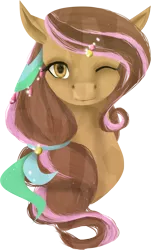 Size: 1449x2394 | Tagged: safe, artist:oneiria-fylakas, derpibooru import, oc, oc:crumble, unofficial characters only, pony, bust, female, mare, one eye closed, portrait, simple background, solo, transparent background, wink