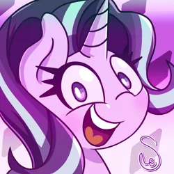 Size: 1000x1000 | Tagged: safe, artist:quarium, derpibooru import, starlight glimmer, pony, unicorn, blushing, bust, cute, female, glimmerbetes, looking at you, mare, open mouth, portrait, signature, smiling, solo