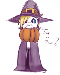 Size: 725x910 | Tagged: safe, artist:jeki, derpibooru import, oc, oc:aryanne, unofficial characters only, earth pony, pony, /mlp/, 4chan, aryan, aryan pony, aryanbetes, candy, colored pupils, cute, female, food, halloween, hat, heart, holiday, looking at you, mare, mouth hold, nazipone, signature, simple background, smiling, solo, trick or treat, white background, witch, witch costume, witch hat