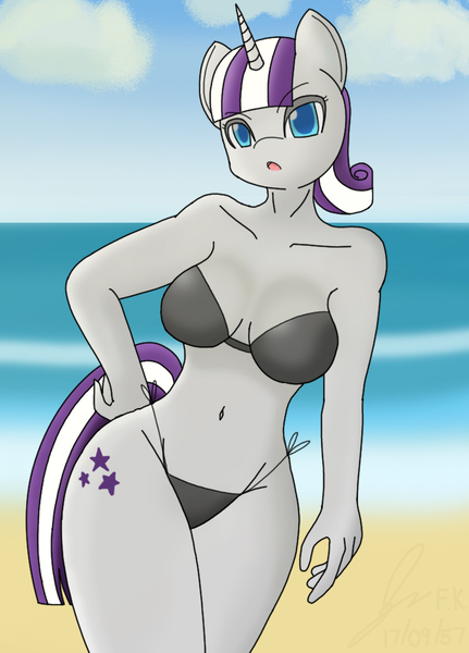 Size: 743x1035 | Tagged: suggestive, artist:fatherkarn, derpibooru import, twilight velvet, anthro, unicorn, beach, belly button, big breasts, bikini, breasts, busty twilight velvet, cleavage, clothes, female, gilf, milf, mother, side knot underwear, solo, solo female, strapless bikini, swimsuit, thunder thighs, underwear, wide hips