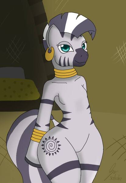 Size: 660x960 | Tagged: artist:fatherkarn, derpibooru import, safe, semi-anthro, solo, wide hips, zebra, zecora