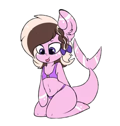 Size: 1431x1500 | Tagged: safe, artist:ashee, derpibooru import, oc, oc:ashee, unofficial characters only, original species, shark, shark pony, belly button, bikini, clothes, female, sitting, solo, swimsuit, tongue out